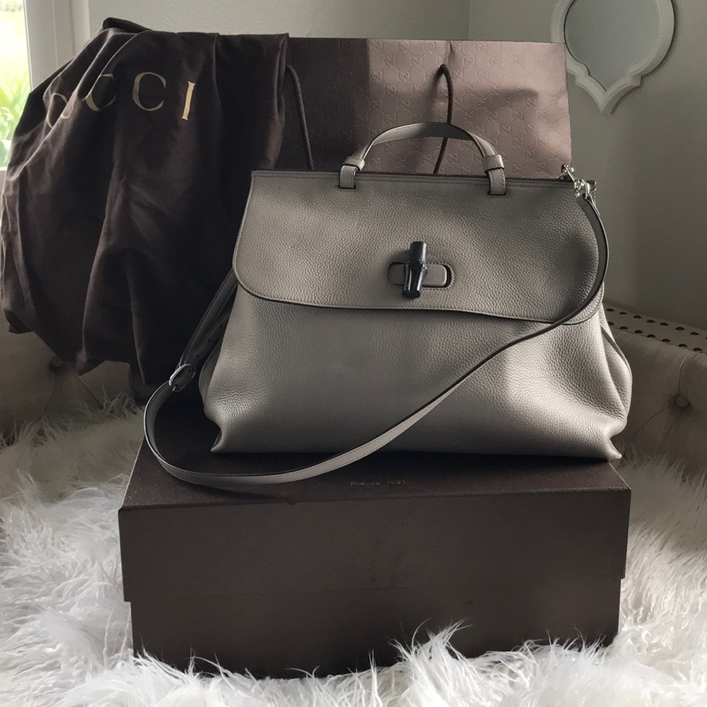 Gucci Handbag Large Daily Tote Bamboo Dove Gray